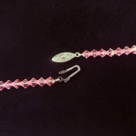 Vtg Pink Faceted Crystal Bead Necklace 1950s Graduated Bicone Glass 22” Large - Picture 3 of 5